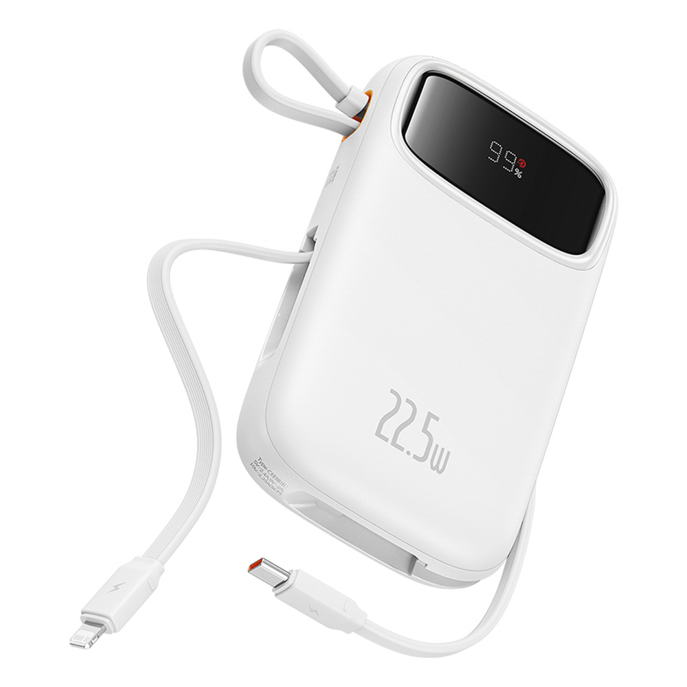 Baseus-Qpow2-powerbank-20000mAh-22.5W-kijelzos-dupla-beepitett-kabellel-Baseus-Simple-USB-C-3A-kabel-0.3m-–-feher-3