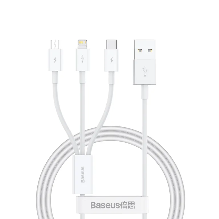 Baseus Superior USB-A – USB-C / Lightning / micro USB 3.5A kábel 0.5 m – fehér