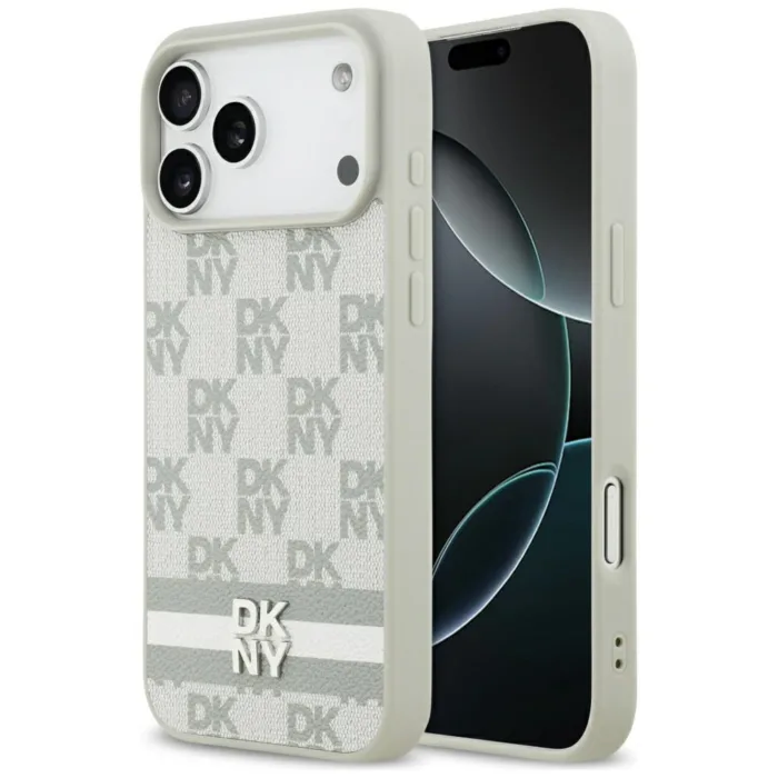 DKNY Checkered Printed Stripes tok iPhone 17 Pro Max – bézs