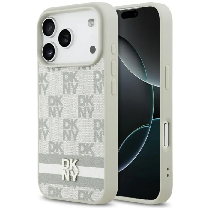 DKNY Checkered Printed Stripes tok iPhone 17 Pro – bézs