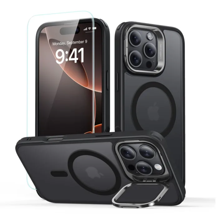 ESR Classic Hybrid Kickstand Halolock MagSafe telefontok átlátszó|fekete - iPhone 16 Pro Max