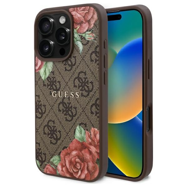 Guess 4G Flowers Print MagSafe telefontok barna - iPhone 16 Pro Max