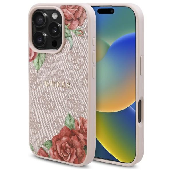 Guess 4G Flowers Print MagSafe telefontok rózsaszín - iPhone 16 Pro