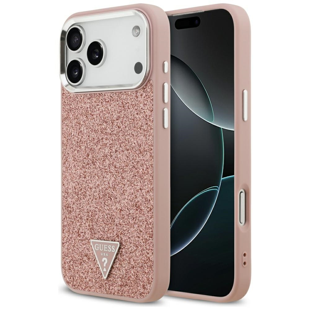 Guess Glitter Triangle Logo MagSafe tok iPhone 17 Pro Max – rózsaszín Guess Glitter Triangle Logo MagSafe tok iPhone 17 Pro Max – rózsaszín