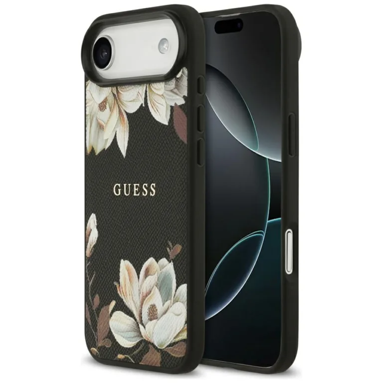 Guess Grained Flowers Classic Logo MagSafe telefontok fekete - iPhone 17 Air