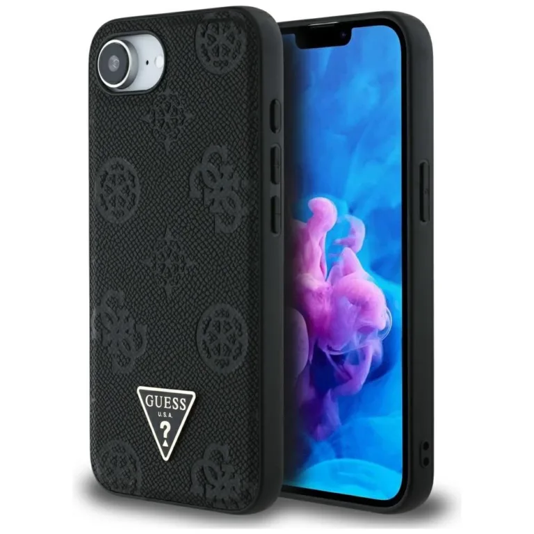Guess Grained Hot Stamp Peony Triangle telefontok fekete - iPhone 16e