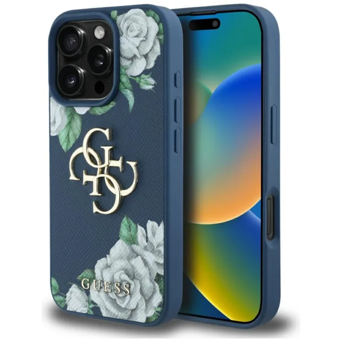 Guess Grained Roses telefontok kék - iPhone 16 Pro Max