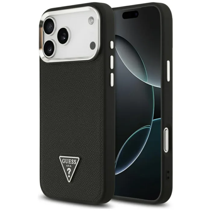 Guess Grained Triangle Logo MagSafe telefontok fekete - iPhone 17 Pro Max