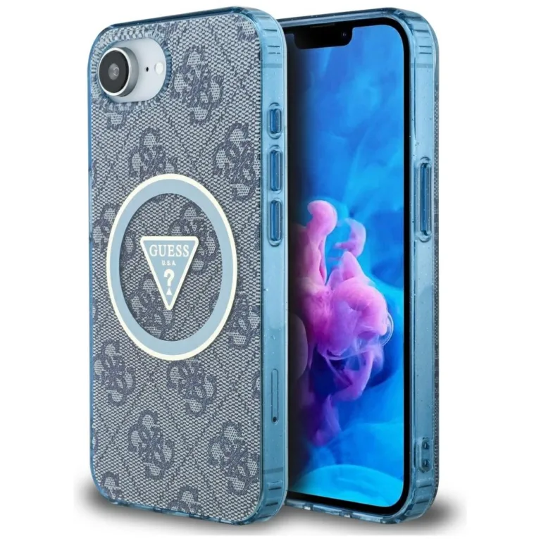 Guess IML Metal Glitter 4G Circle Triangle MagSafe telefontok kék - iPhone 16e