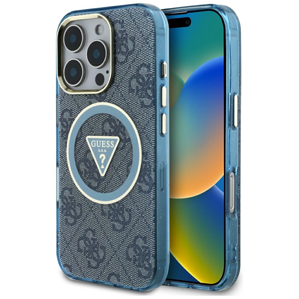 Guess IML Metal Glitter 4G Circle Triangle telefontok kék - iPhone 16 Pro Guess IML Metal Glitter 4G Circle Triangle telefontok kék - iPhone 16 Pro