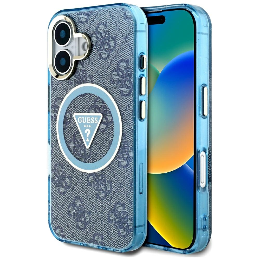 Guess IML Metal Glitter 4G Circle Triangle telefontok kék - iPhone 16 Guess IML Metal Glitter 4G Circle Triangle telefontok kék - iPhone 16