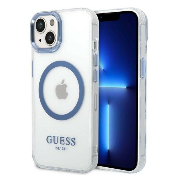 Guess Metal Outline MagSafe telefontok kék - iPhone 14 Plus