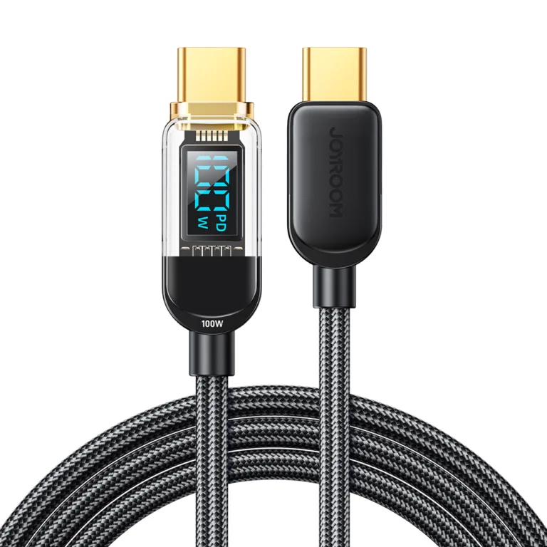 Joyroom A4 USB-C / USB-C kábel 100W 1.2 m kijelzővel – fekete