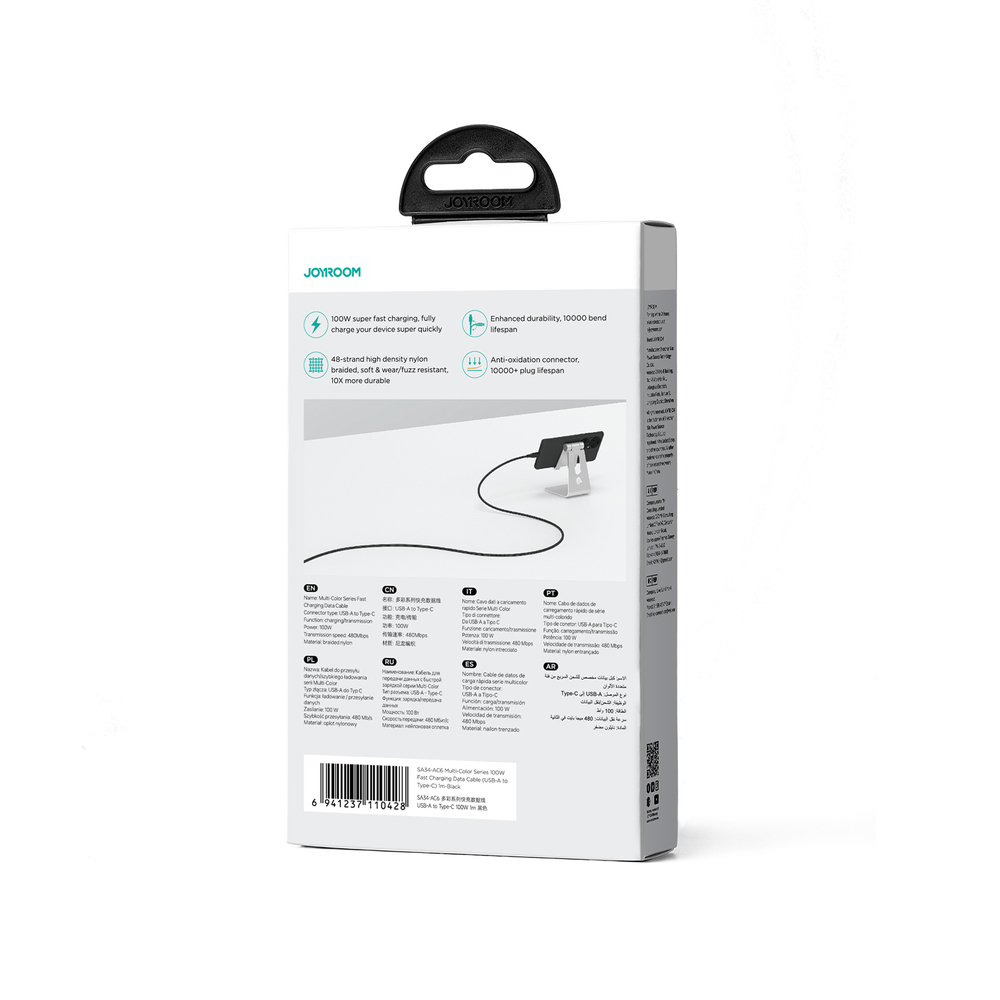 Joyroom-Multi-Color-S-A34-USB-A-USB-C-kabel-100W-1-m-–-fekete-2