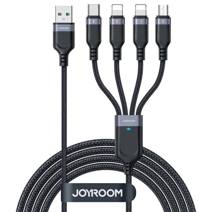 Joyroom Multi-Use S-A18 4in1 USB-A – USB-C / Lightning / Lightning / micro USB kábel 1.2 m – fekete