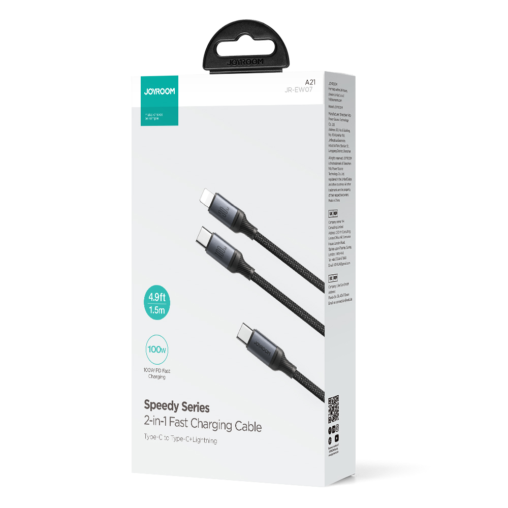 Joyroom-Speedy-S-A21-2in1-USB-C-–-USB-C-Lightning-kabel-100W-1.5-m-–-fekete-4