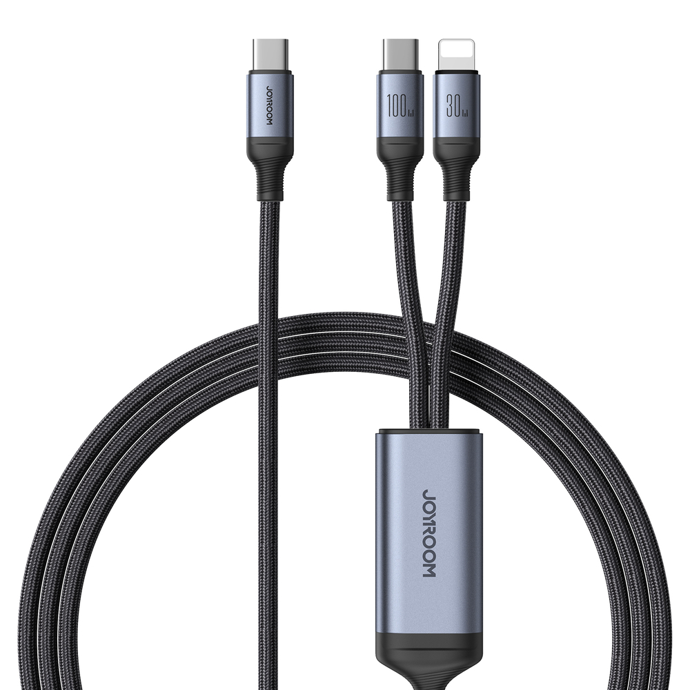 Joyroom Speedy S-A21 2in1 USB-C – USB-C / Lightning kábel 100W 1.5 m – fekete Joyroom Speedy S-A21 2in1 USB-C – USB-C / Lightning kábel 100W 1.5 m – fekete