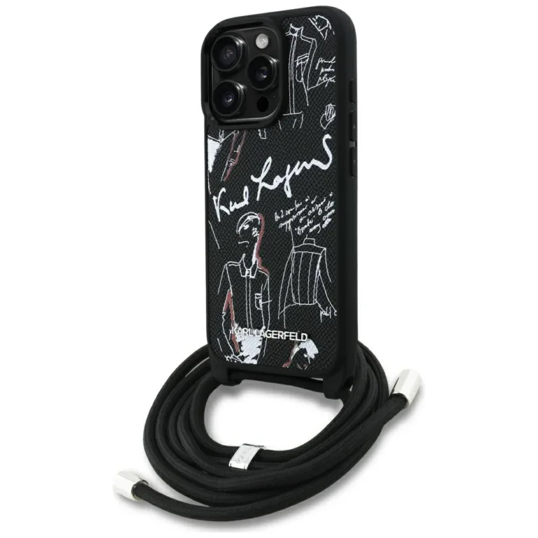 Karl Lagerfeld Crossbody Grained Pattern & Logo telefontok fekete - iPhone 16 Pro Max