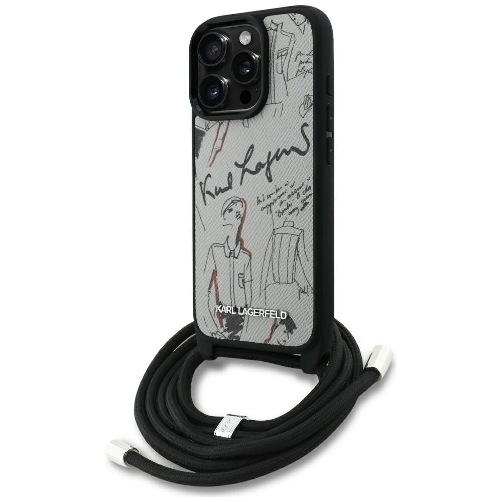 Karl Lagerfeld Crossbody Grained Pattern & Logo telefontok szürke - iPhone 16 Pro Max Karl Lagerfeld Crossbody Grained Pattern & Logo telefontok szürke - iPhone 16 Pro Max