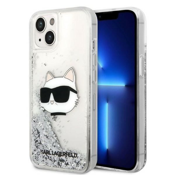 Karl Lagerfeld Glitter Choupette Head telefontok ezüst - iPhone 14 Plus