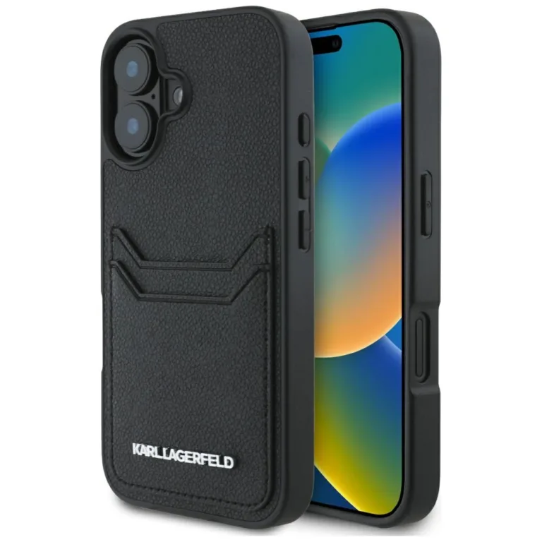 Karl Lagerfeld HC Grained PU Cardslot Metal Elong telefontok fekete - iPhone 16