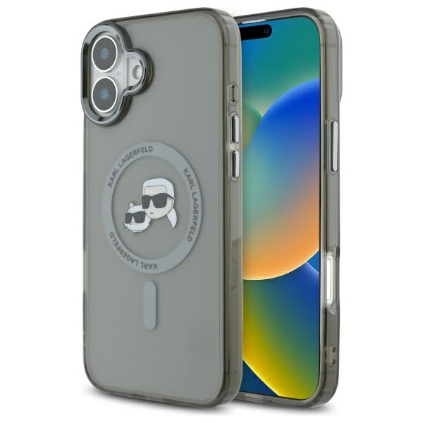 Karl Lagerfeld IML Metal Karl & Choupette Head MagSafe tok iPhone 16 Plus – fekete