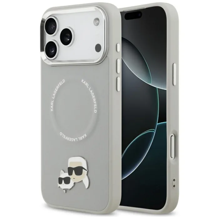 Karl Lagerfeld Karl & Choupette Pins MagSafe telefontok szürke - iPhone 17 Pro Max