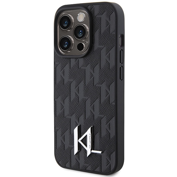 Karl-Lagerfeld-Leather-Monogram-Hot-Stamp-Metal-Logo-telefontok-fekete-iPhone-15-Pro-1