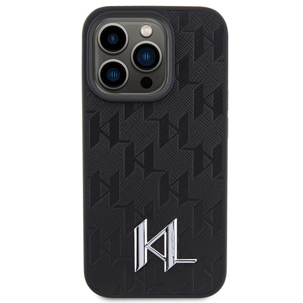 Karl-Lagerfeld-Leather-Monogram-Hot-Stamp-Metal-Logo-telefontok-fekete-iPhone-15-Pro-2