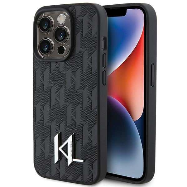 Karl Lagerfeld Leather Monogram Hot Stamp Metal Logo telefontok fekete - iPhone 15 Pro