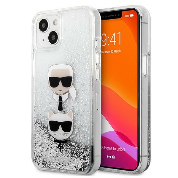 Karl Lagerfeld Liquid Glitter Karl&Choupette Head telefontok ezüst - iPhone 13 mini