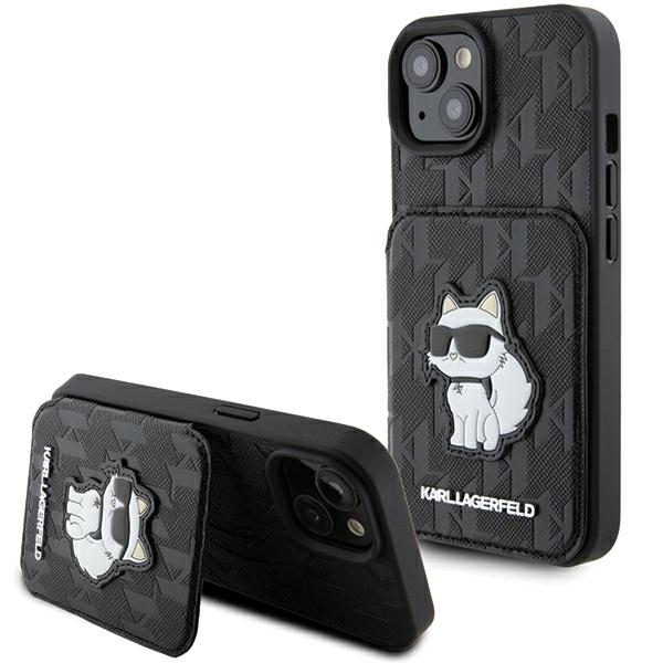 Karl Lagerfeld Saffiano Cardslots and Stand Monogram Choupette telefontok fekete - iPhone 15