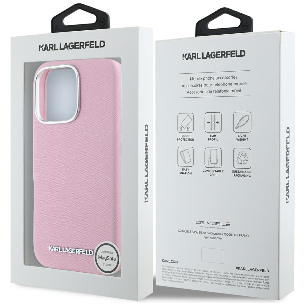 Karl-Lagerfeld-Saffiano-Full-Wrapped-Elongated-Metal-Logo-MagSafe-telefontok-rozsaszin-iPhone-16-Pro-Max-7