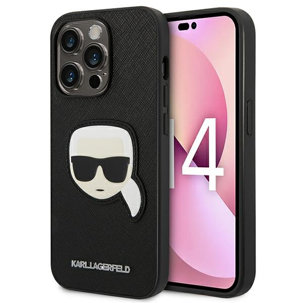 Karl Lagerfeld Saffiano Karl's Head Patch telefontok fekete - iPhone 14 Pro