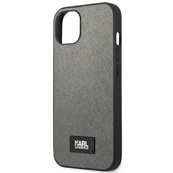 Karl-Lagerfeld-Saffiano-Plaque-telefontok-ezust-iPhone-13-mini-5