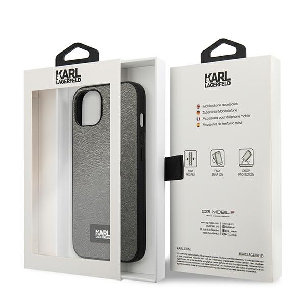 Karl-Lagerfeld-Saffiano-Plaque-telefontok-ezust-iPhone-13-mini-7