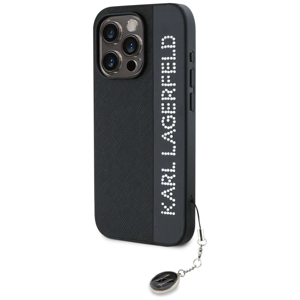 Karl-Lagerfeld-Saffiano-Rhinestones-Charm-telefontok-fekete-iPhone-15-Pro-1