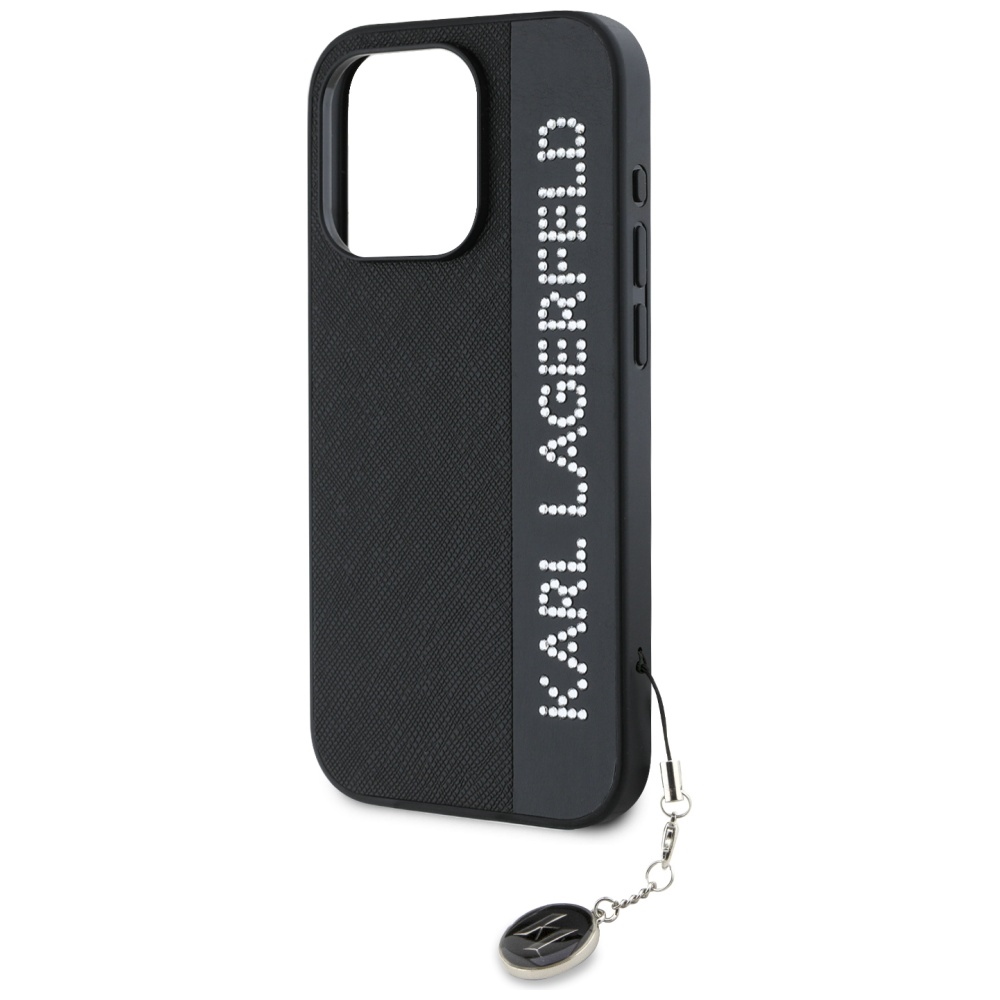 Karl-Lagerfeld-Saffiano-Rhinestones-Charm-telefontok-fekete-iPhone-15-Pro-5