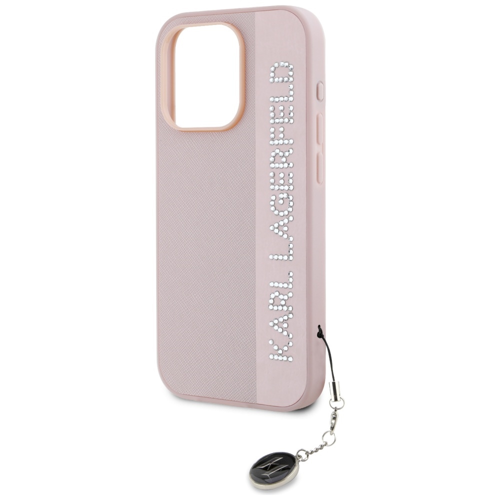 Karl-Lagerfeld-Saffiano-Rhinestones-Charm-telefontok-rozsaszin-iPhone-15-Pro-Max-5