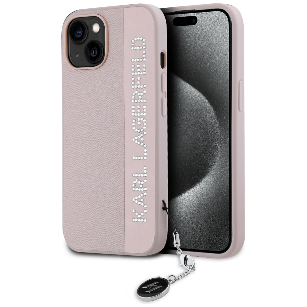 Karl Lagerfeld Saffiano Rhinestones & Charm telefontok rózsaszín - iPhone 15 | iPhone 14 | iPhone 13 Karl Lagerfeld Saffiano Rhinestones & Charm telefontok rózsaszín - iPhone 15 | iPhone 14 | iPhone 13