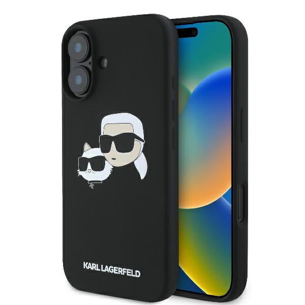 Karl Lagerfeld Silicone Nauble Heads Print MagSafe tok iPhone 16 – fekete