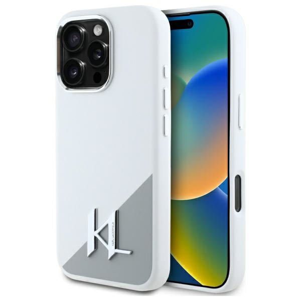 Karl Lagerfeld Silicone Shadow Metal Initial MagSafe telefontok fehér - iPhone 16 Pro