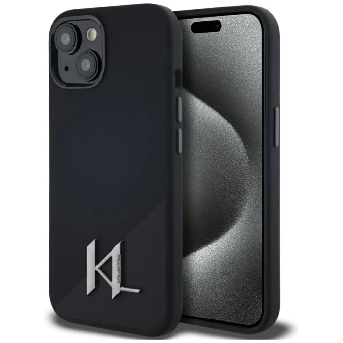 Karl Lagerfeld Silicone Shadow Metal Initial MagSafe telefontok fekete - iPhone 15