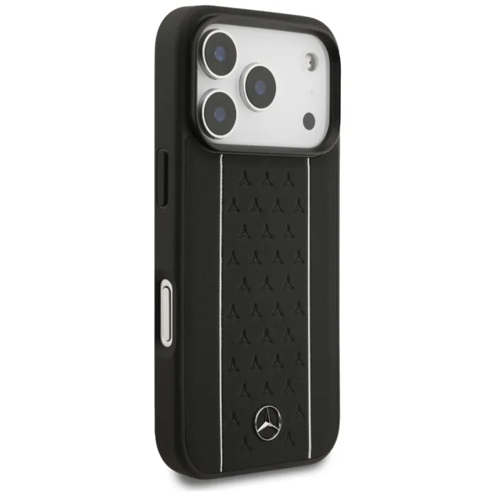 Mercedes Leather Star Pattern Stripes MagSafe telefontok fekete - iPhone 17 Pro