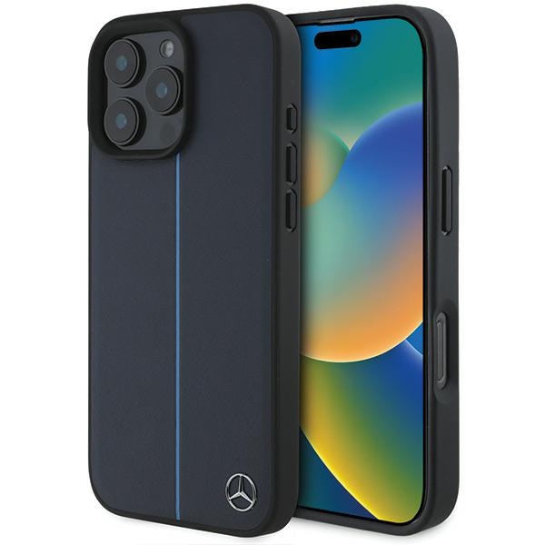 Mercedes MB Blue Line Leather MagSafe telefontok kék - iPhone 16 Pro Max