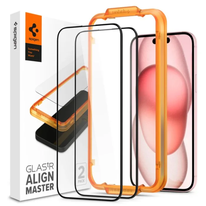 Spigen ALM Glass FC edzett üveg – iPhone 15 Plus – fekete (2 db)