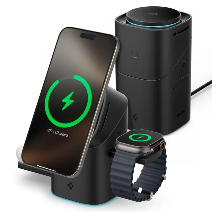 Spigen Essential 3-az-1-ben QI2 vezeték nélküli töltő – fekete
