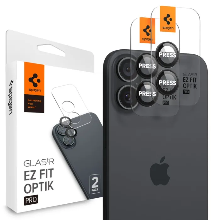 Spigen Glas.tR EZ Fit Optik Pro kamera védőüveg – iPhone 16 / 16 Plus / 17 – fekete (2 db)