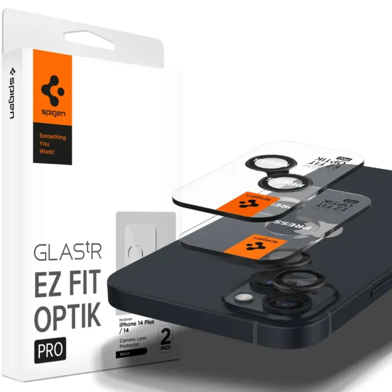 Spigen Glas.tR EZ Fit Optik kamera lencsevédő – iPhone 14 / 14 Plus / 15 / 15 Plus – fekete (2 db)