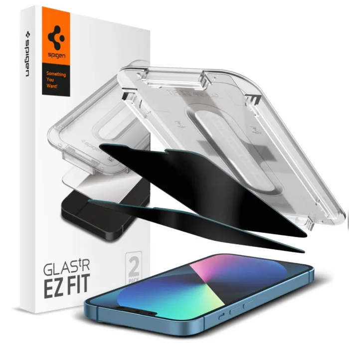 Spigen Glas.tR EZ Fit betekintésgátlós edzett üveg – iPhone 13 / 13 Pro / 14 / 16e (2 db)